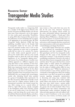 Transgender Media Studies Editor’S Introduction