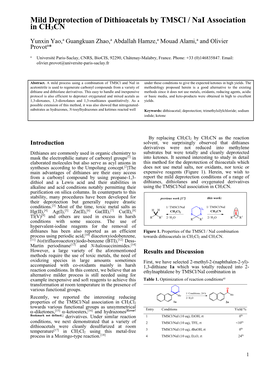 Mild Deprotection of Dithioacetals by Tmscl / Nai Association in CH3CN