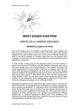 West Essex Aviation, Airfields and Landing Grounds