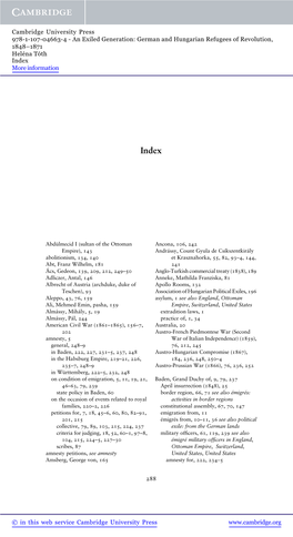 An Exiled Generation: German and Hungarian Refugees of Revolution, 1848–1871 Heléna Tóth Index More Information