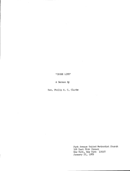A Sermon by Rev. Philip A. C. Clarke Park Avenue United Methodist Church 106 East 86Th Street New York, New York 10028 January 2