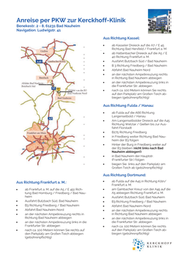 Anreise Per PKW Zur Kerckhoff-Klinik Benekestr