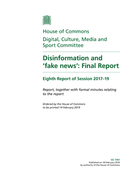 Fake News’: Final Report