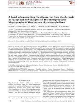 Lepidosauria) from the Jurassic of Patagonia: New Insights on the Phylogeny and Biogeography of Gondwanan Rhynchocephalians