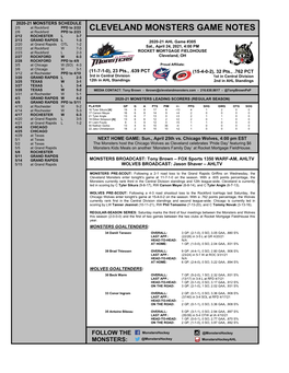 Cleveland Monsters Game Notes