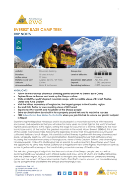 Everest Base Camp Trek Trip Notes