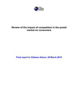 Review of the Impact of Competition in the Postal Market on Consumers