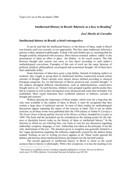 Intellectual History in Brazil: Rhetoric As a Key to Reading∗