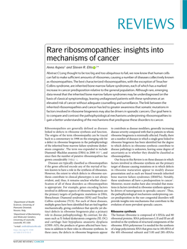 Rare Ribosomopathies: Insights Into Mechanisms of Cancer