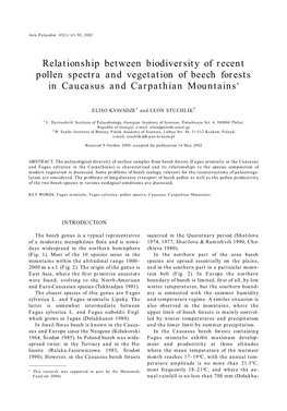 Relationship Between Biodiversity of Recent Pollen Spectra and Vegetation of Beech Forests in Caucasus and Carpathian Mountains*