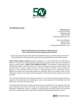 Versailles 50Th Anniversary Press Release (English)