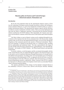 Russian Policy in Eastern and Central Europe: a Historical Analysis