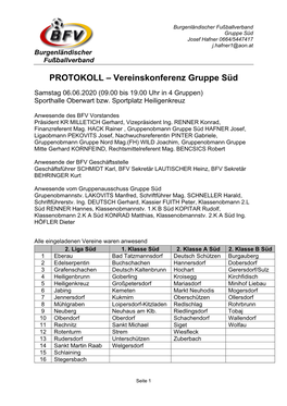 PROTOKOLL – Vereinskonferenz Gruppe Süd