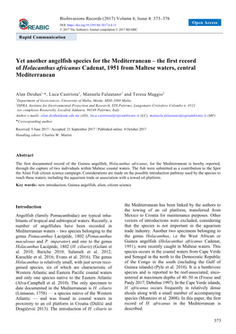 Yet Another Angelfish Species for the Mediterranean – the First Record of Holacanthus Africanus Cadenat, 1951 from Maltese Waters, Central Mediterranean