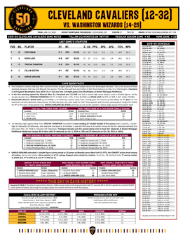 2019-20 Cleveland Cavaliers Game Notes Follow @Cavsnotes on Twitter Regular Season Game # 45 Home Game # 22