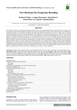 New Horizons for Grapevine Breeding