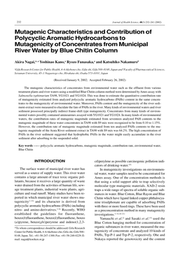 Mutagenic Characteristics and Contribution of Polycyclic Aromatic Hydrocarbons to Mutagenicity of Concentrates from Municipal River Water by Blue Chitin Column