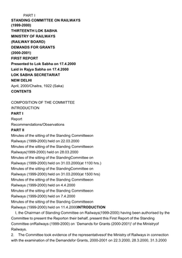 Part I Standing Committee on Railways (1999-2000
