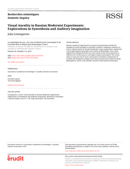 Visual Aurality in Russian Modernist Experiments: Explorations in Synesthesia and Auditory Imagination Julia Listengarten