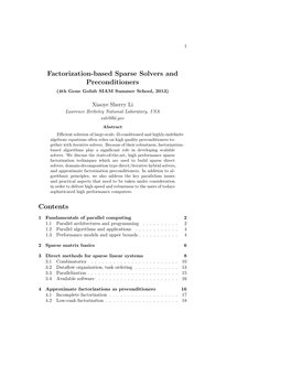 Factorization-Based Sparse Solvers and Preconditioners Contents