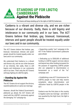 STANDING up for LBGTIQ CANBERRANS Against the Plebiscite