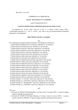 BR.0007.106.2019 UCHWAŁA Nr XIII/152/19 RADY MIEJSKIEJ W CZERSKU Z Dnia 29 Października 2019 R. W Sprawie Nadania Statutów Je