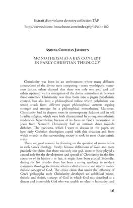 Monotheism As a Key Concept in Early Christian Theology