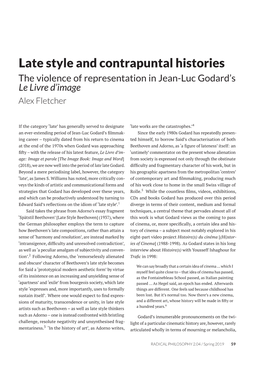 Late Style and Contrapuntal Histories the Violence of Representation in Jean-Luc Godard’S Le Livre D’Image Alex Fletcher