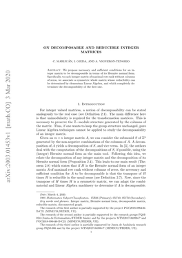 Arxiv:2003.01453V1 [Math.CO] 3 Mar 2020 Ieragbatcnqe Antb Ple Osuytedec the Study to Matrix