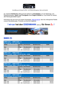 ! Wi-Car Hat Den EISENMANN Nicht Nur Für Ihren Zett ! BMW Z3
