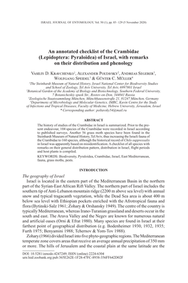 Crambidae (Lepidoptera: Pyraloidea) of Israel, with Remarks on Their Distribution and Phenology