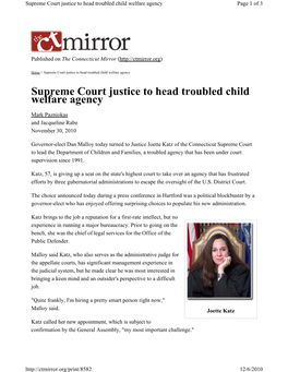 Supreme Court Justice to Head Troubled Child Welfare Agency Page 1 of 3