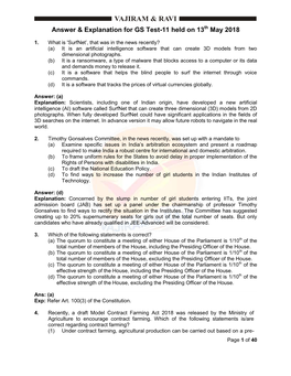 Answer & Explanation for GS Test-11 Held on 13 May 2018