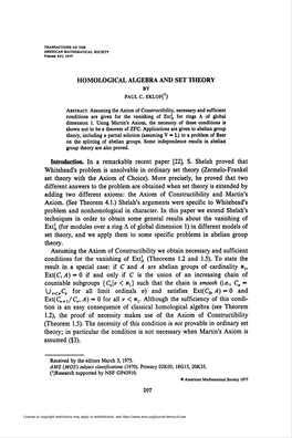 Homological Algebra and SET THEORY 211