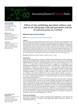 Effect of Zinc Mobilizing Microbial Cultures and Zinc Levels Enhancing Yield and Enzymatic Activity in Soybean Grown on Vertisol
