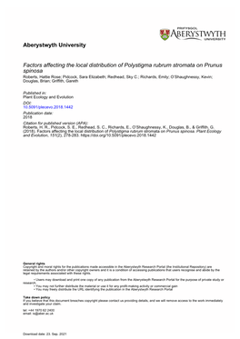 Aberystwyth University Factors Affecting the Local Distribution