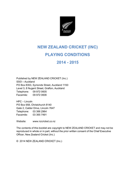 New Zealand Cricket (Inc) Playing Conditions 2014 - 2015