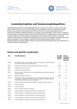 Leukodystrophies and Leukoencephalopathies