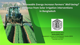 Does Renewable Energy Increase Farmers' Well-Being? Evidence from Solar Irrigation Interventions in Bangladesh