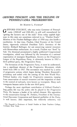 Gifford Pinchot and the Decline of Pennsylvania Progressivism