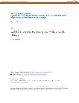 Wildlife Habitat in the James River Valley, South Dakota L