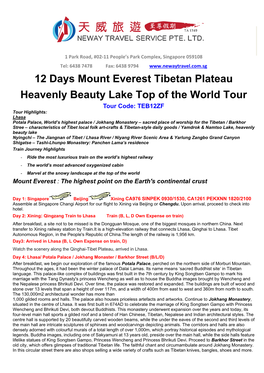 12 Days Mount Everest Tibetan Plateau Heavenly Beauty Lake Top