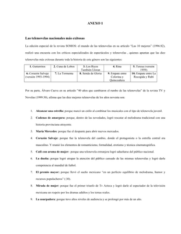 Anexo 1. Telenovelas Nacionales Más Exitosas