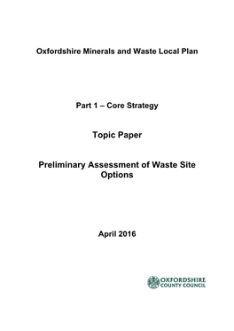 Topic Paper Preliminary Assessment of Waste Site Options