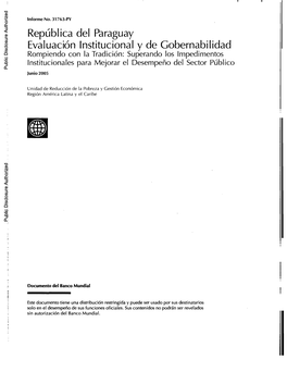 República Del Paraguay Evaluación Institucional Y De Gobernabilidad