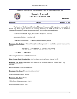 Senate Journal FIRST REGULAR SESSION, 2008 SJ 16-004