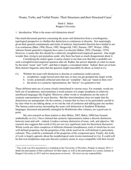 Nouns, Verbs, and Verbal Nouns: Their Structures and Their Structural Cases*