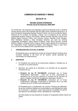 Comisión De Energía Y Minas Acta Nº 10
