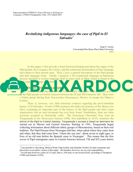 Revitalizing Indigenous Languages: the Case of Pipil in El Salvador