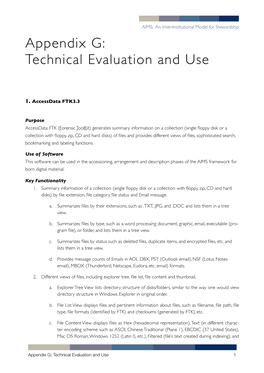 Appendix G: Technical Evaluation and Use